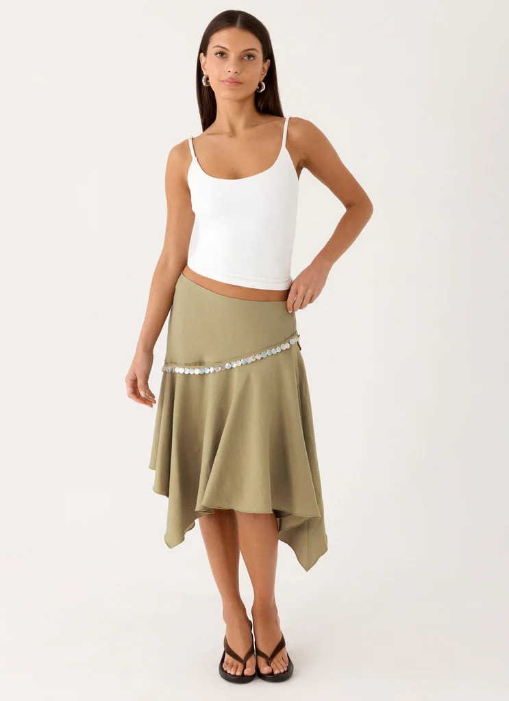 Jupe Midi Zafira - Olive Pâle