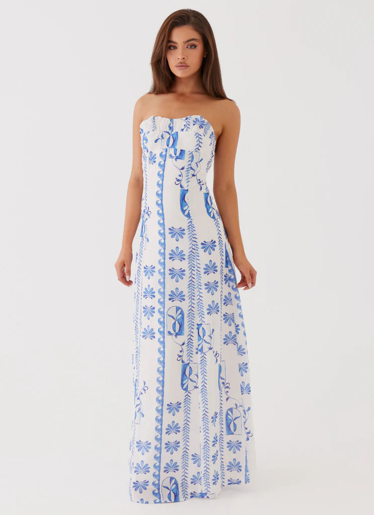 Robe maxi en lin Tayla – Ondes florales Robe maxi en lin Tayla - Ondes florales