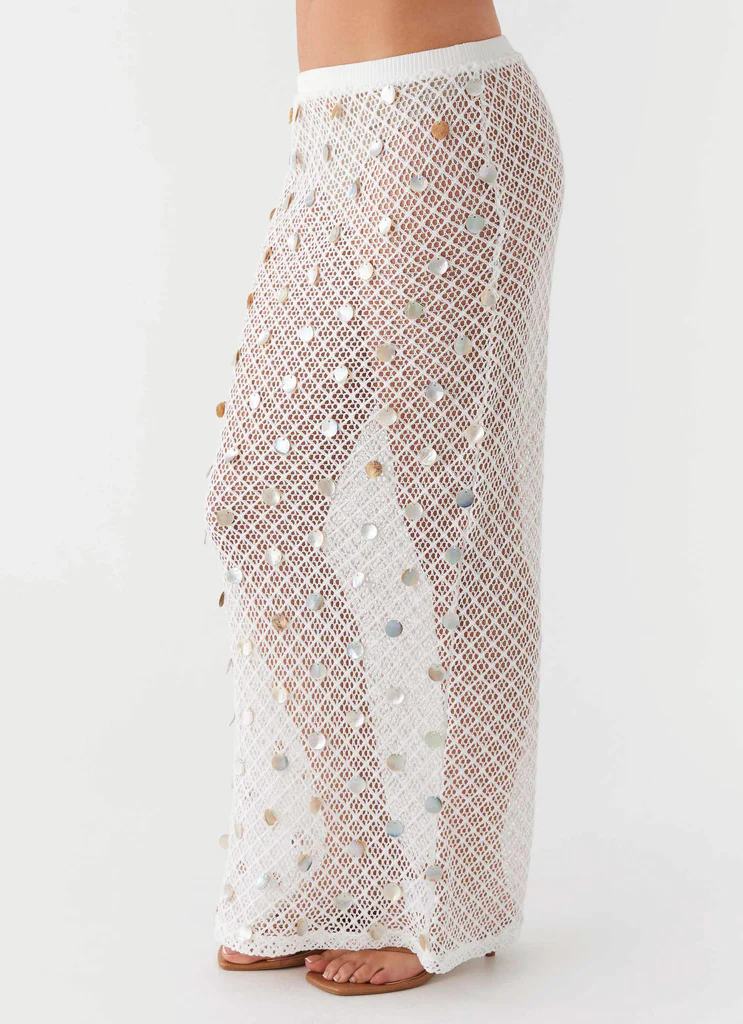 Jupe maxi tricot coquille Lovina - Blanc