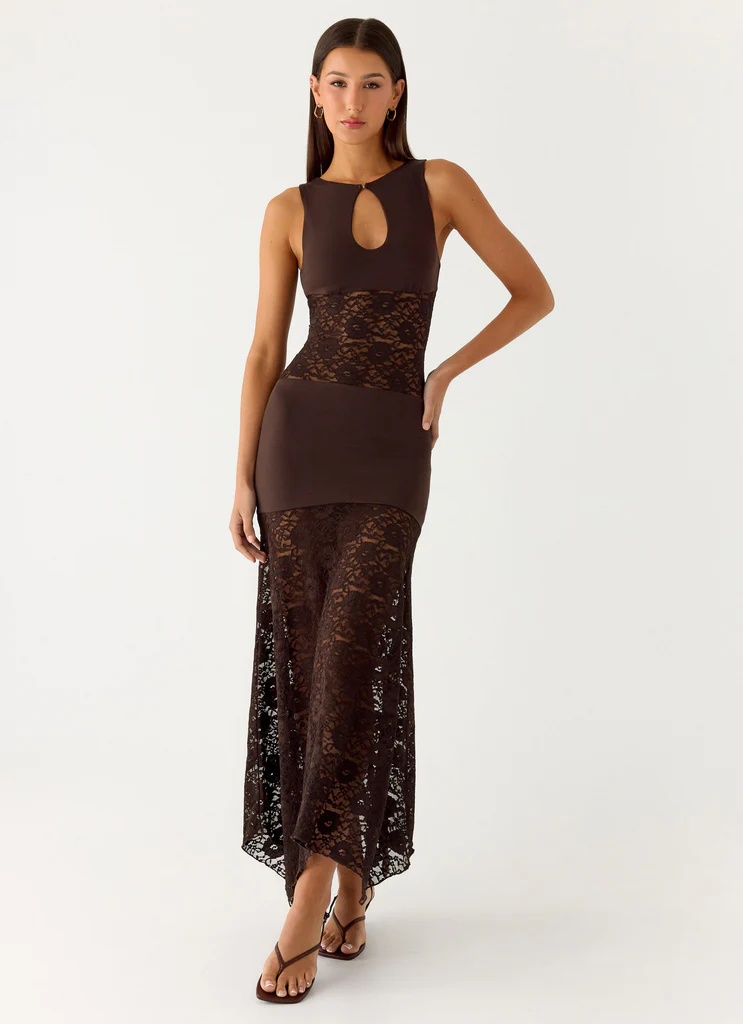 Robe maxi en dentelle Koka - Chocolat frais