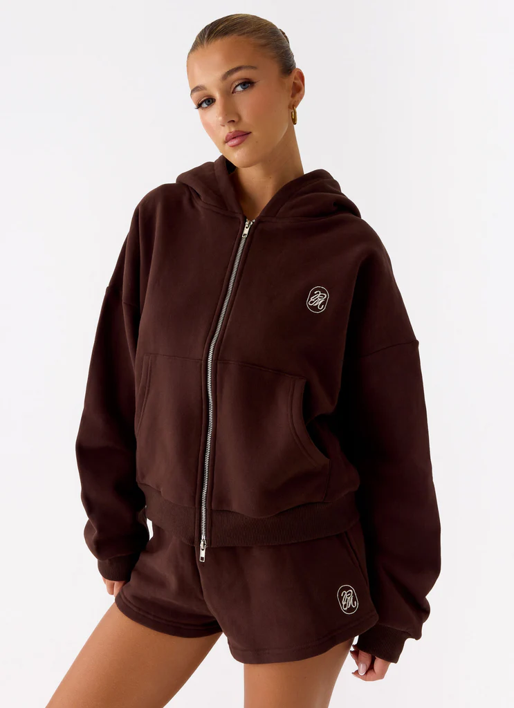 Signature Double Zip Up Hoodie - Chocolat
