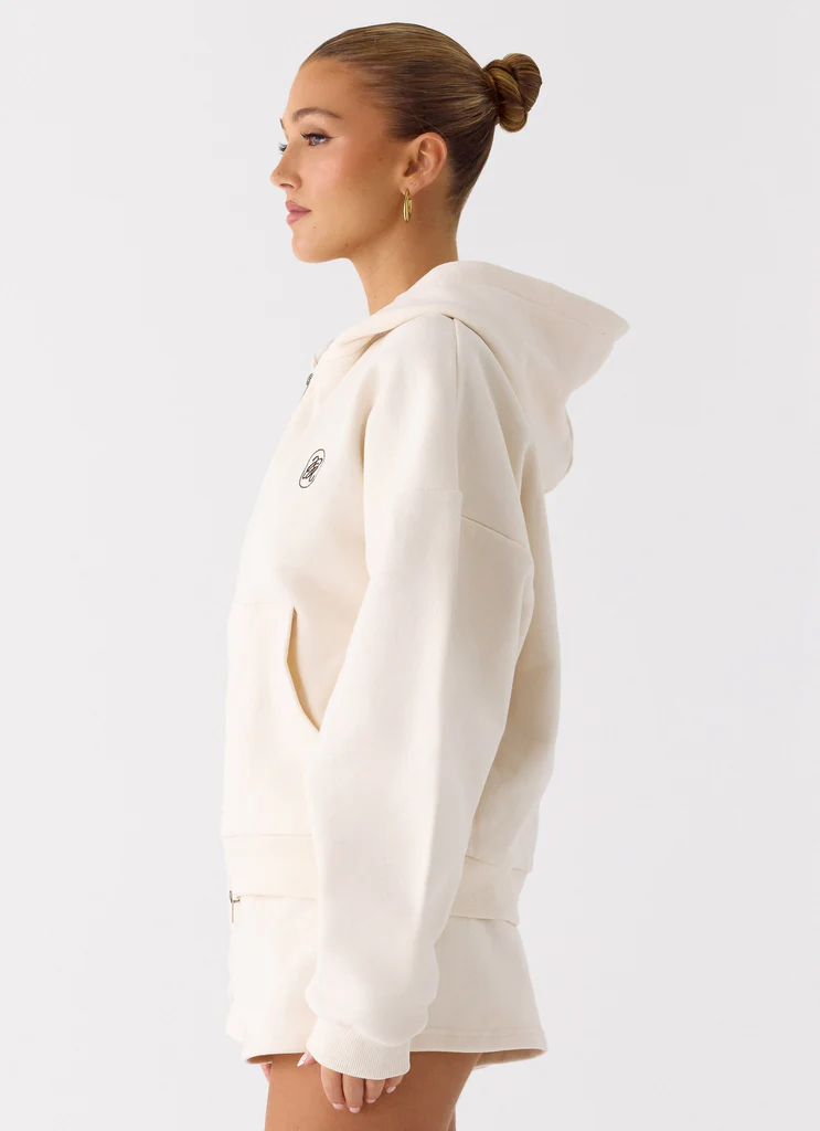 Hoodie à fermeture éclair double signature - Crème