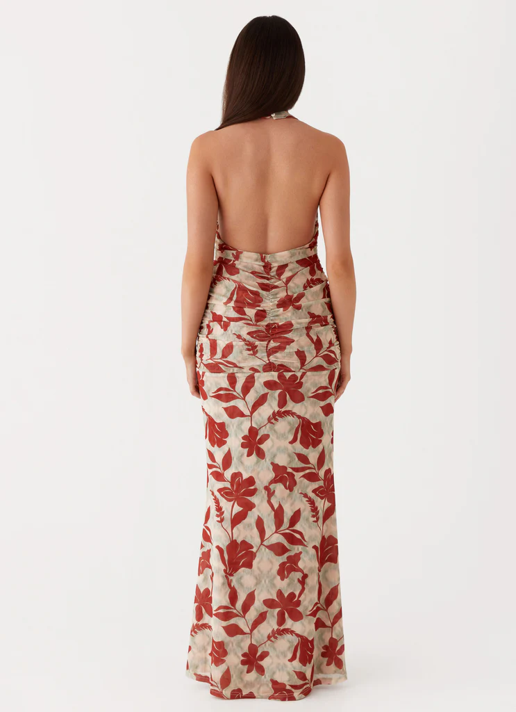 Robe maxi à bretelles Ardenia - Fleurs rouge vert