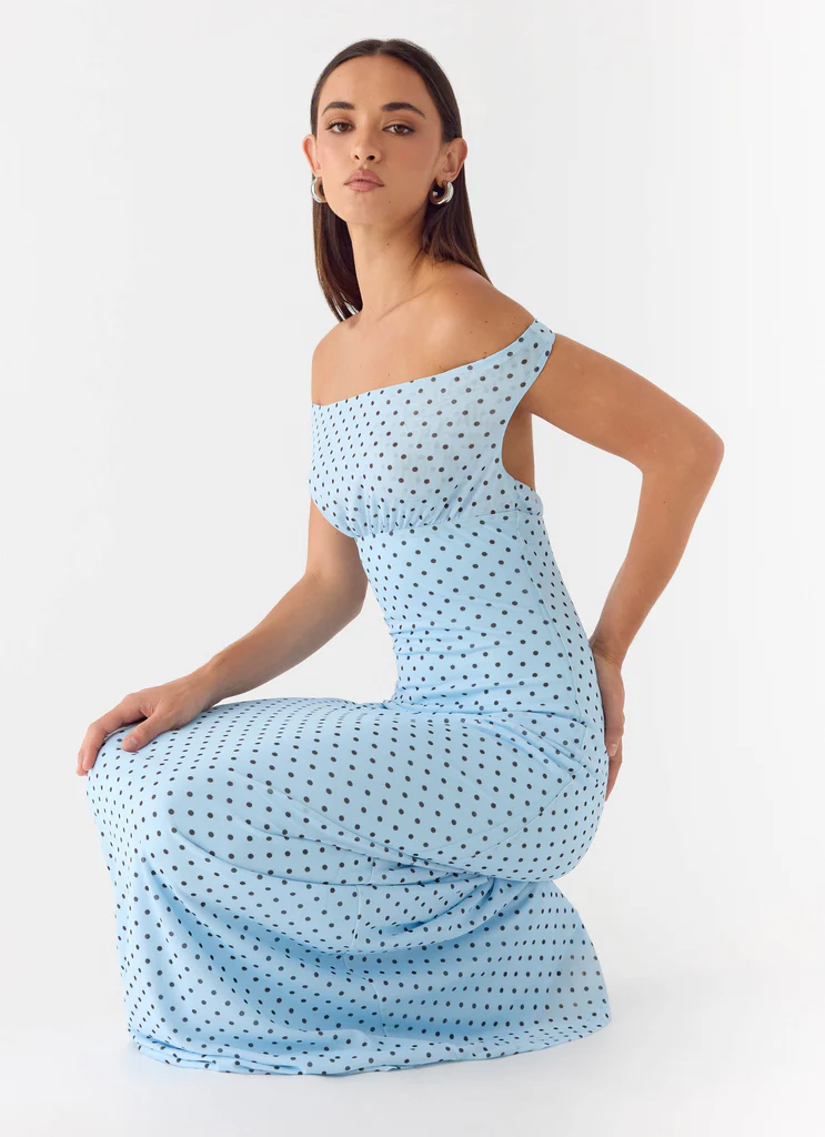 Robe maxi Like Me Now - Pointes bleu mocha