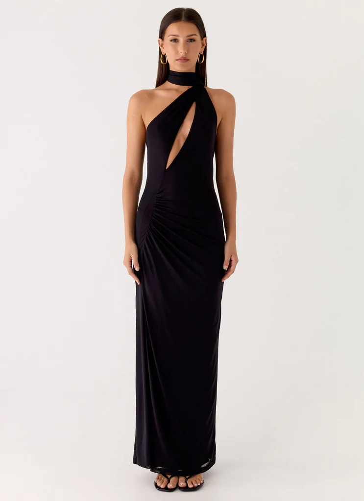 Robe maxi à foulard vacances en velours - Noir
