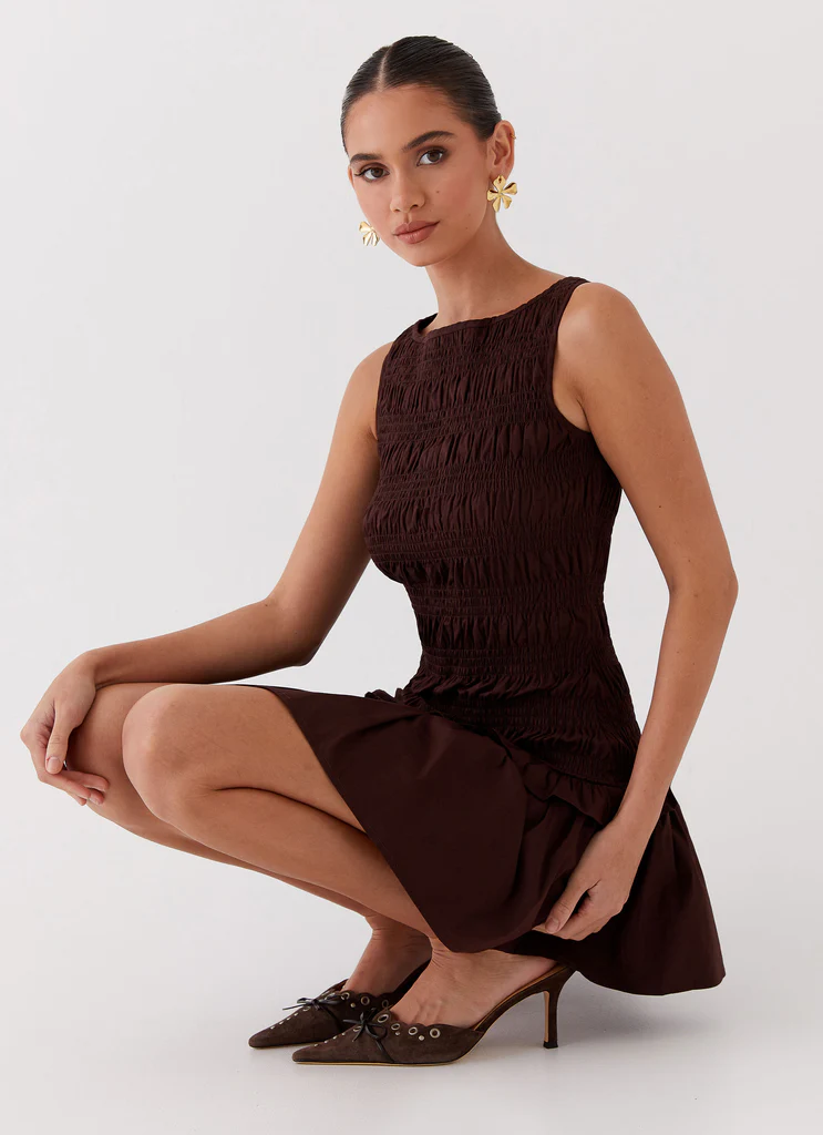 Robe Mini Effet Resserré Garden Kisses - Chocolat