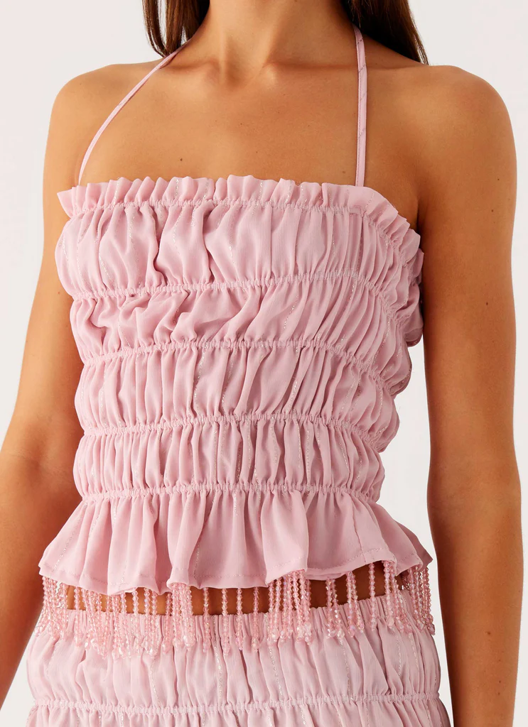 Halter à perles Shari - Rose