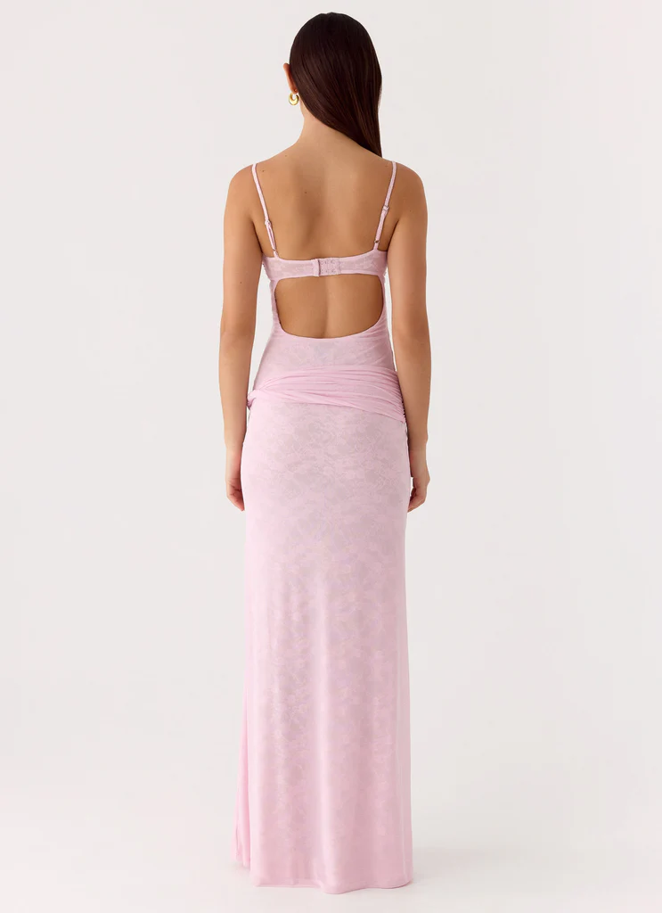 Robe maxi en maille dentelle Natty - Rose pétales