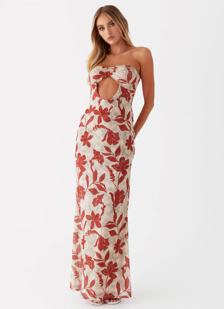 Robe Maxi Dearest - Fleurs Rouge Vert