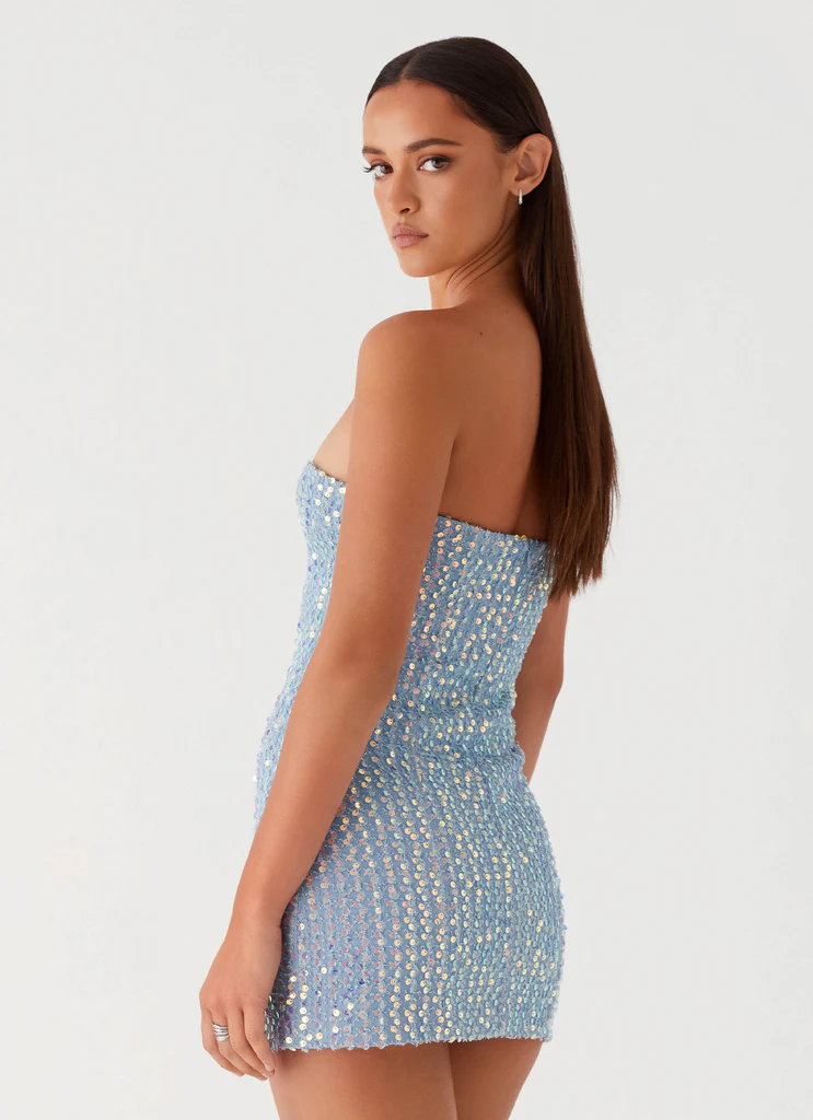 Robe Mini à Paillettes Disturbia - Denim à Paillettes