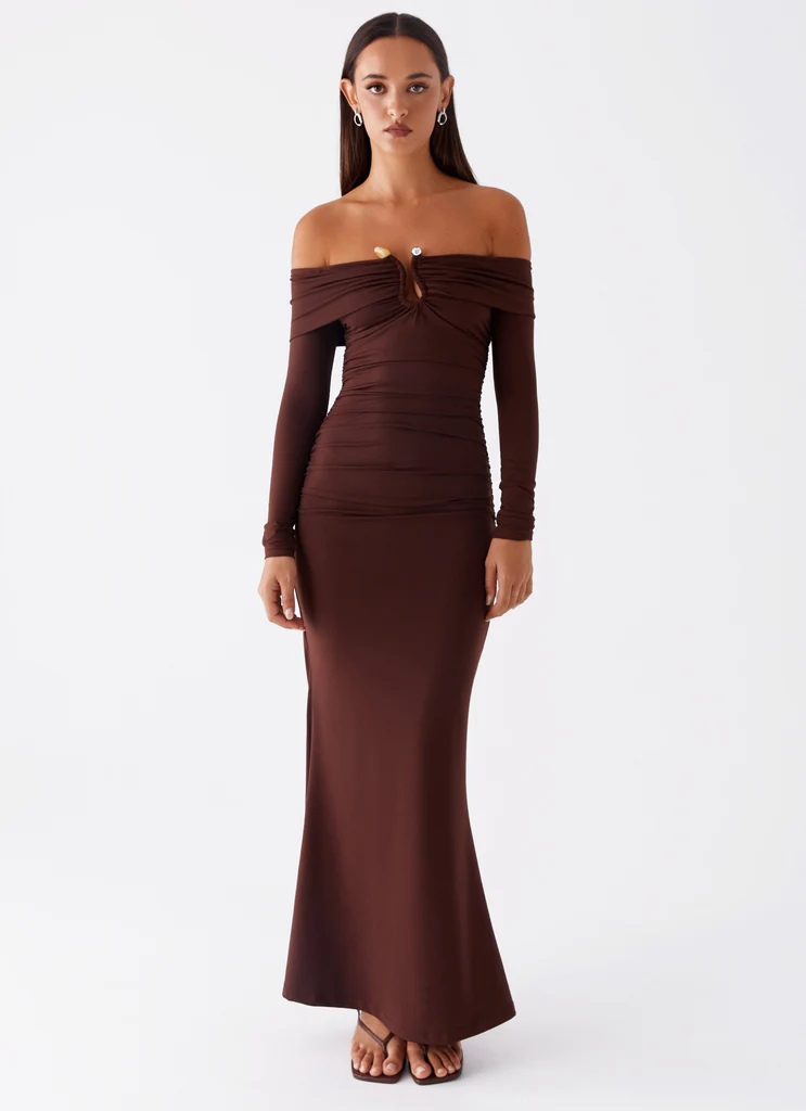 Robe maxi à manches longues Rudy - Chocolat