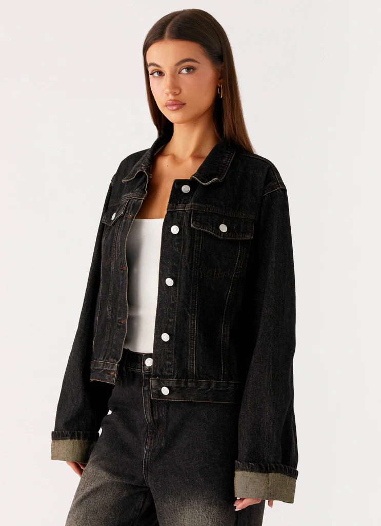 Veste en denim oversize Back Again - Charbon acide