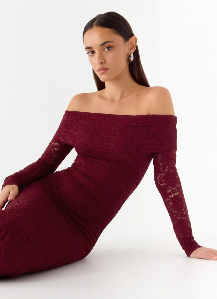 Robe maxi dentelle Yours Always - Merlot