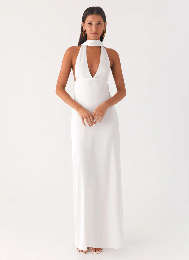 Robe maxi à bretelles en satin Alicia - Blanc