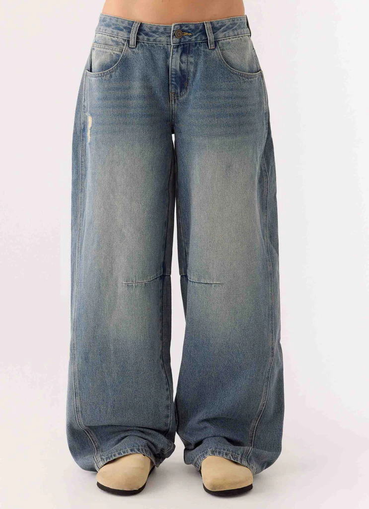Jean denim Waylon à taille basse - Bleu moyen