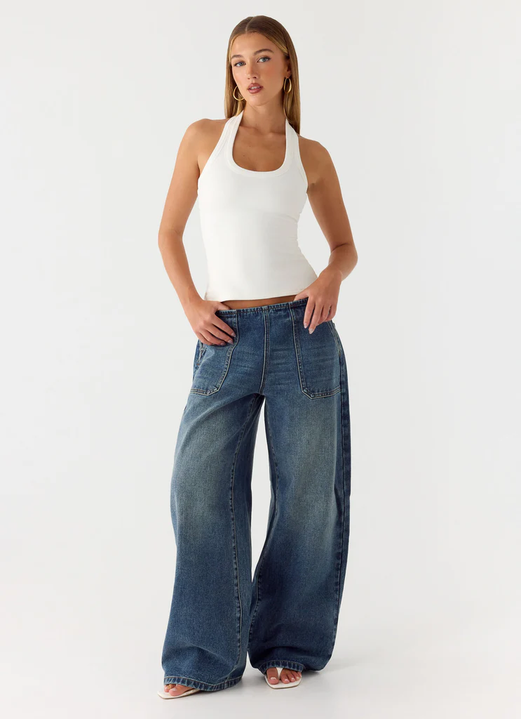 Jean Denim Lavé à Taille Basse Seethal - Bleu Moyen