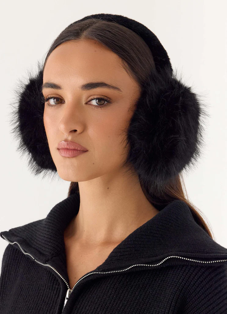 Boucles d'oreilles en fausse fourrure Collina - Noir