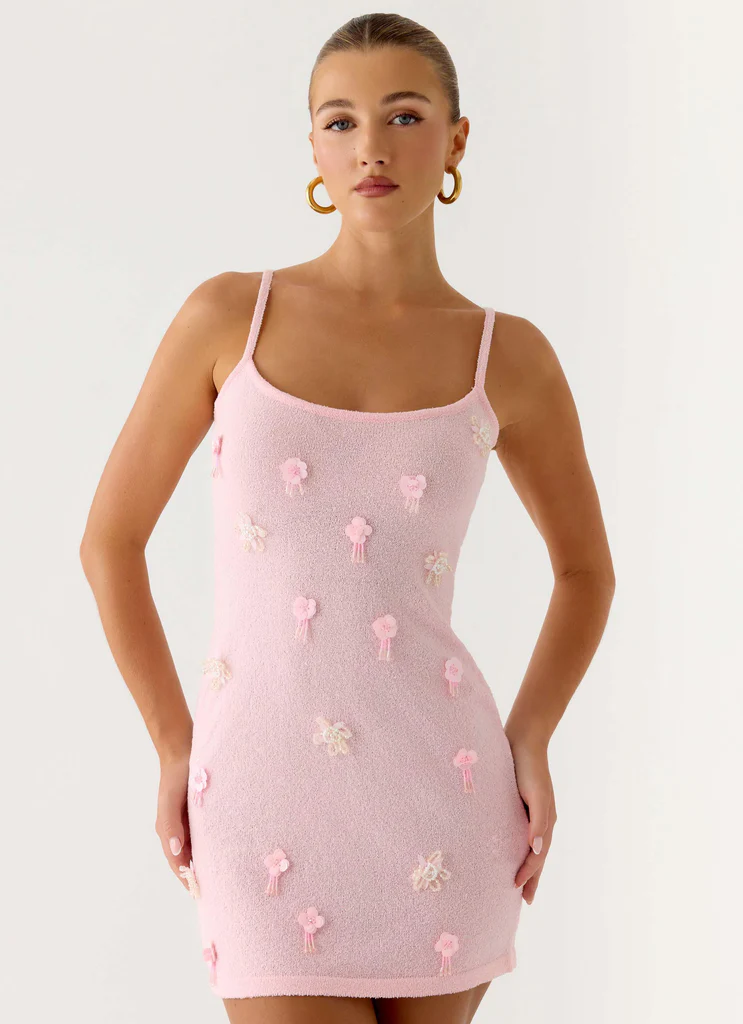 Robe Mini Tricot Ornée Roa - Rose