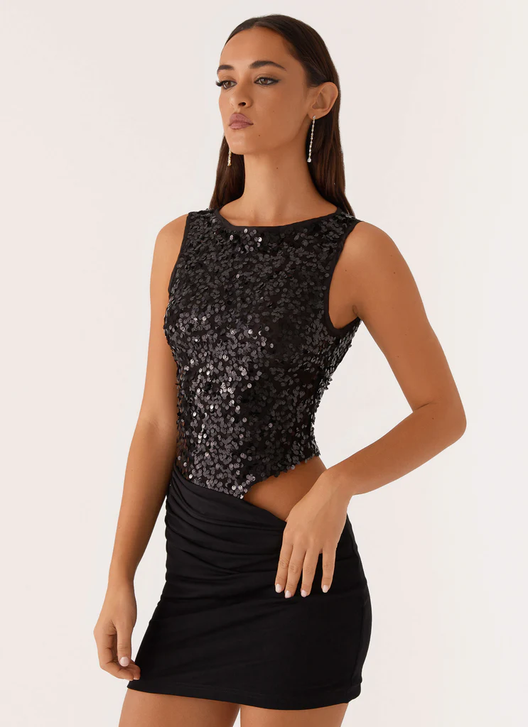 Robe Mini Paillettes Superstition - Noir