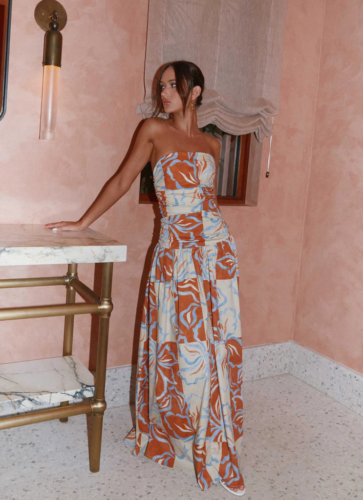 Robe Maxi Carmel - Fleurs Orange Bleu