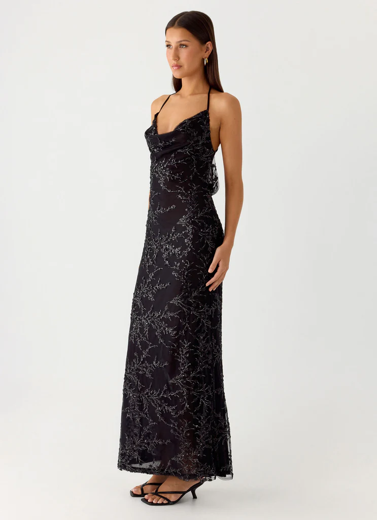 Robe maxi à paillettes Mayim - Noir