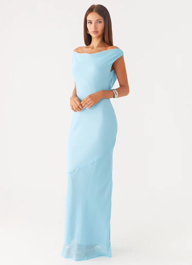 Robe maxi en mousseline de Bretagne - Turquoise
