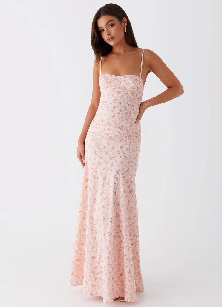 Robe Maxi Britney – Floral Petit Motif Rose Robe Maxi Britney - Floral Petit Motif Rose