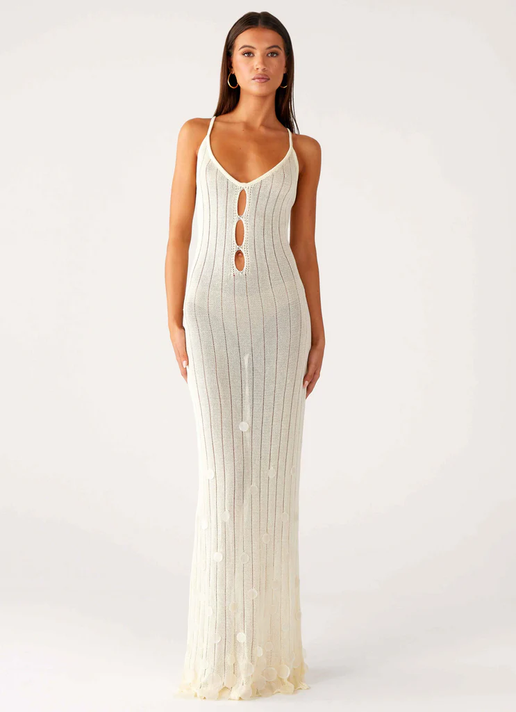 Robe maxi à mailles Siren Song - Ivoire
