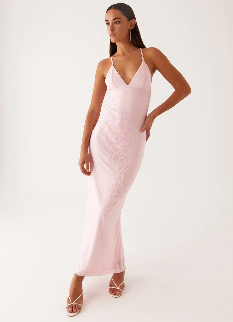 Robe maxi à mailles perlées Beki - Rose