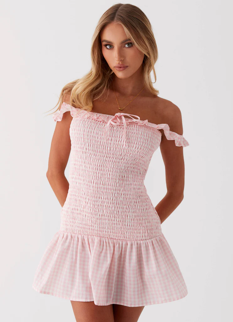 Robe Mini Anica - Carreaux Roses