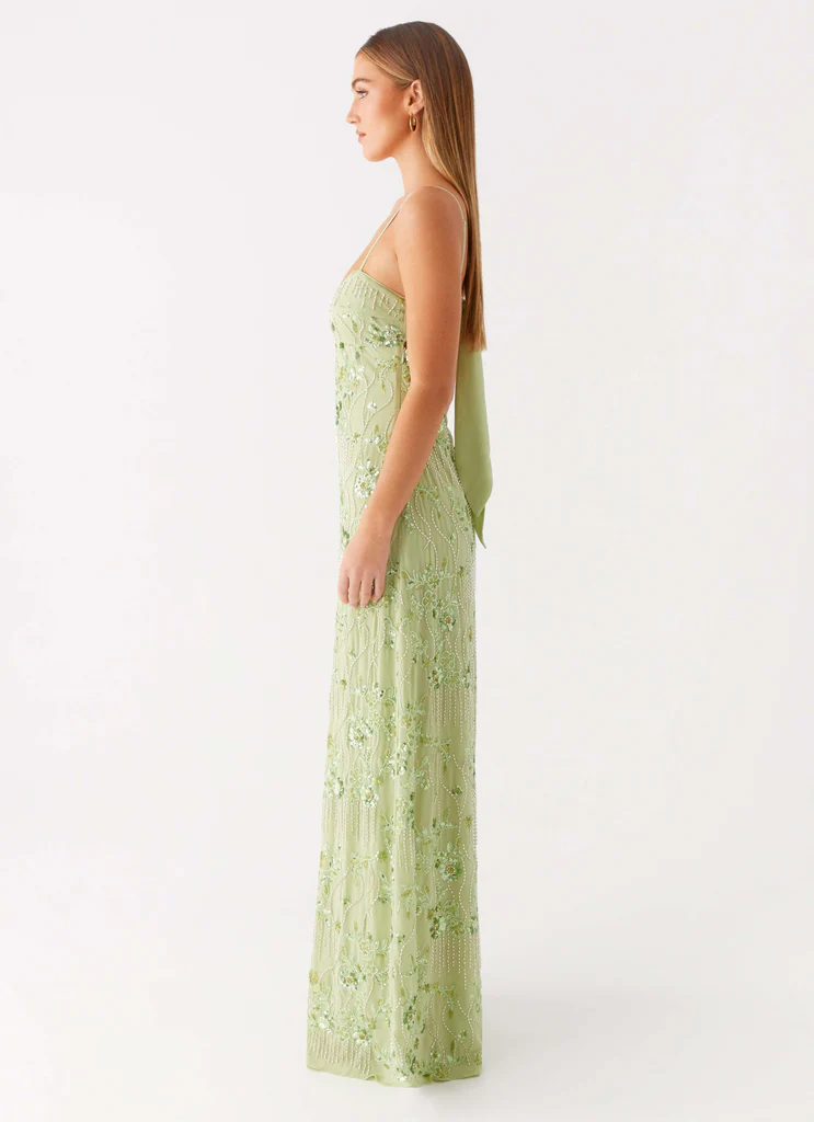 Robe maxi à perles Celandine - Lime