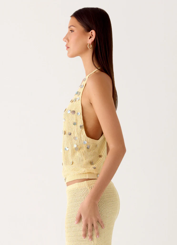 Top en crochet perlé Adelaida - Jaune