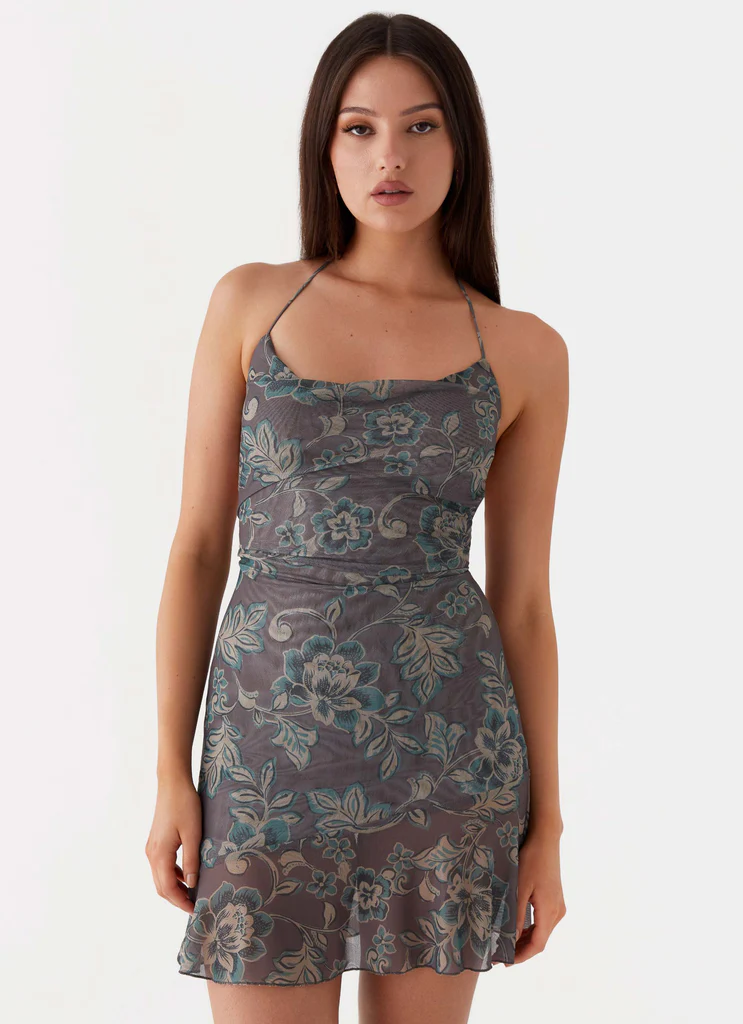 Robe Mini Cowl Becca – Floral Marron Robe Mini Cowl Becca - Floral Marron
