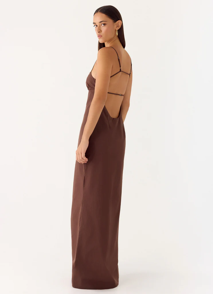 Robe maxi en lin Off The Table - Chocolat