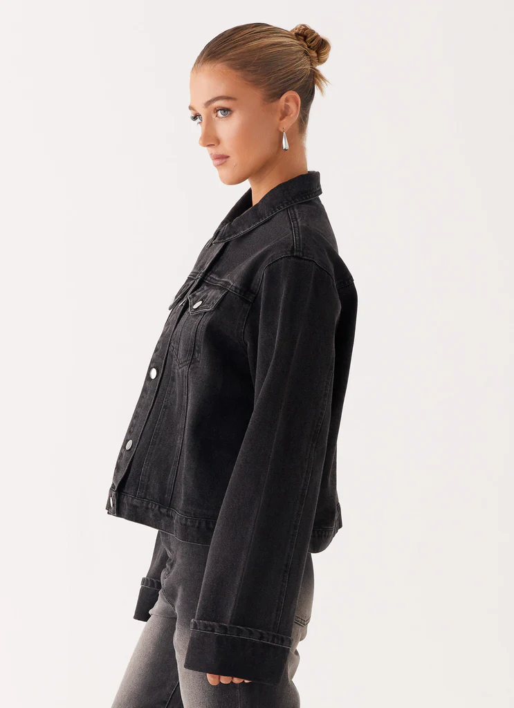 Veste en denim oversize Back Again - Lavage gris anthracite