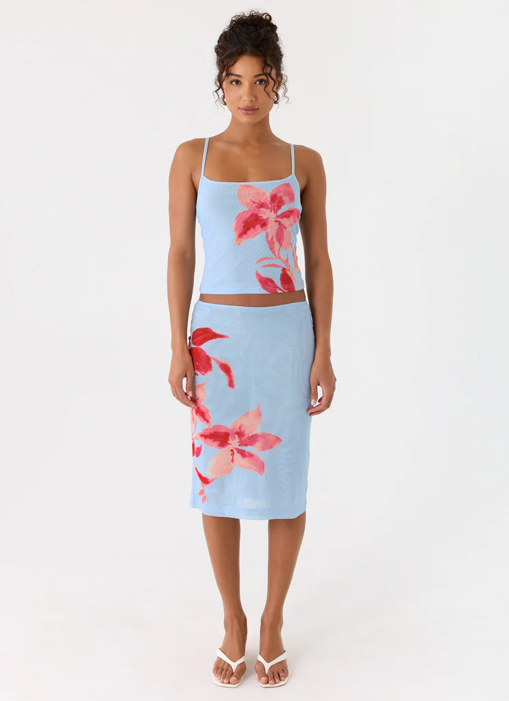 Jupe Midi Tamia - Fleurs Bleues