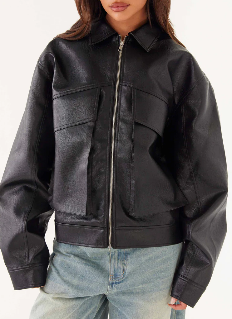 Veste bomber en simili cuir Lula - Noir