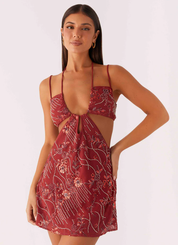 Mini robe Sahara Nights à paillettes - Rouge rouille