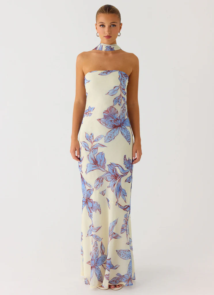 Robe maxi Under The Pagoda – Fleurs violettes Robe maxi Under The Pagoda - Fleurs violettes
