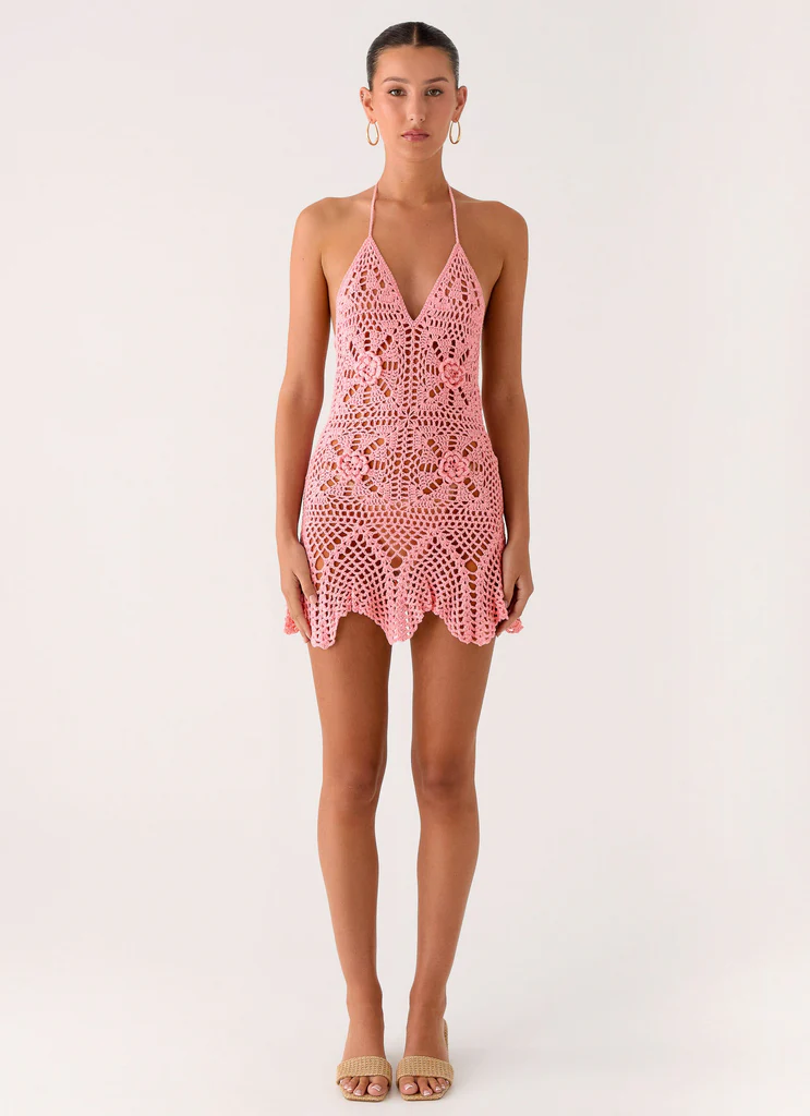 Robe mini crochet Beach Days - Rose