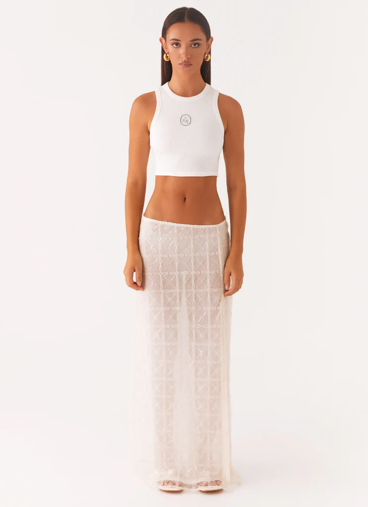 Jupe Maxi à Strass Opale - Blanc
