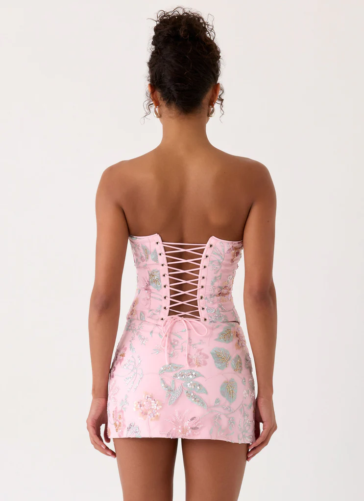 Mini-jupe à taille basse Solaire - Rose