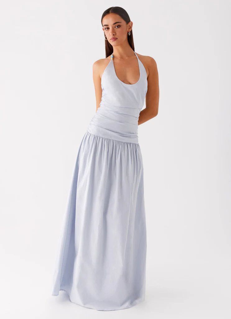 Robe maxi à bretelles croisées Cristina - Bleu céleste