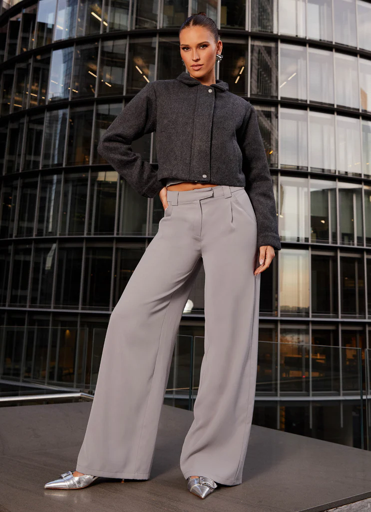 Manteau en laine Lexi Jayde à fermeture éclair - Gris foncé
