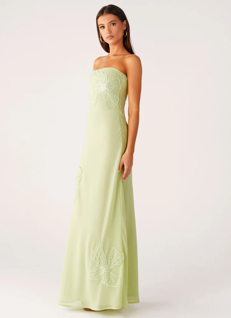 Robe maxi sans bretelles à fleurs perlées Sassafras - Lime