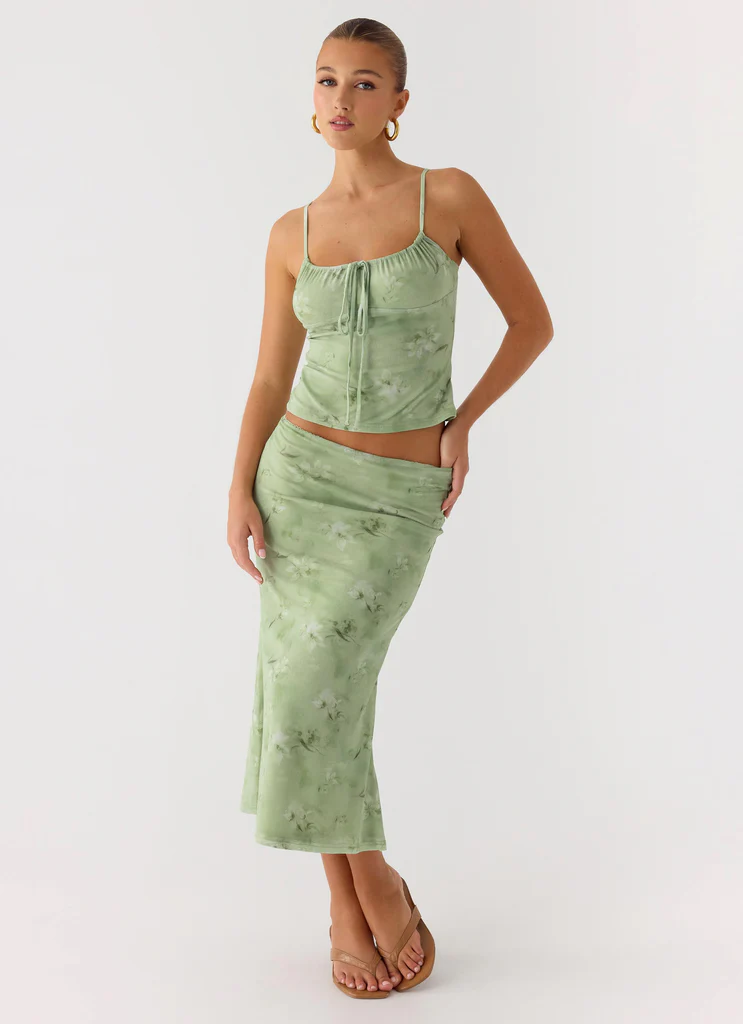 Jupe Midi à taille basse Bahama - Lime estompé