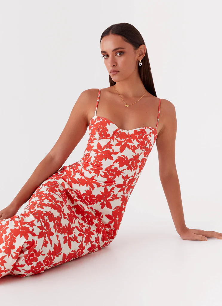 Robe maxi bustier à motif floral interdit - Floral rouge