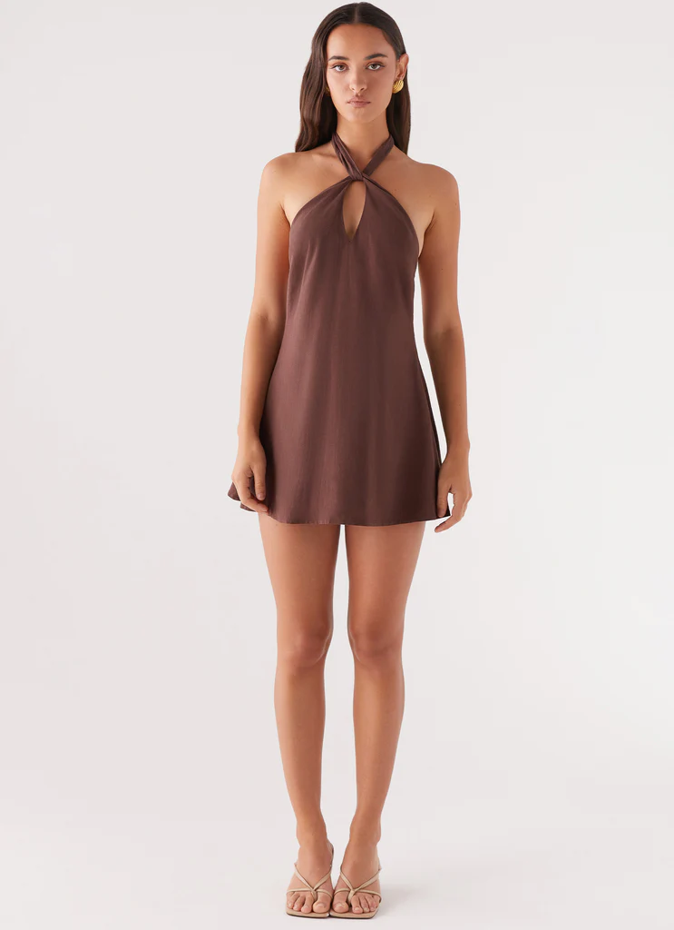 Robe à bretelles en lin Counting Stars - Chocolat