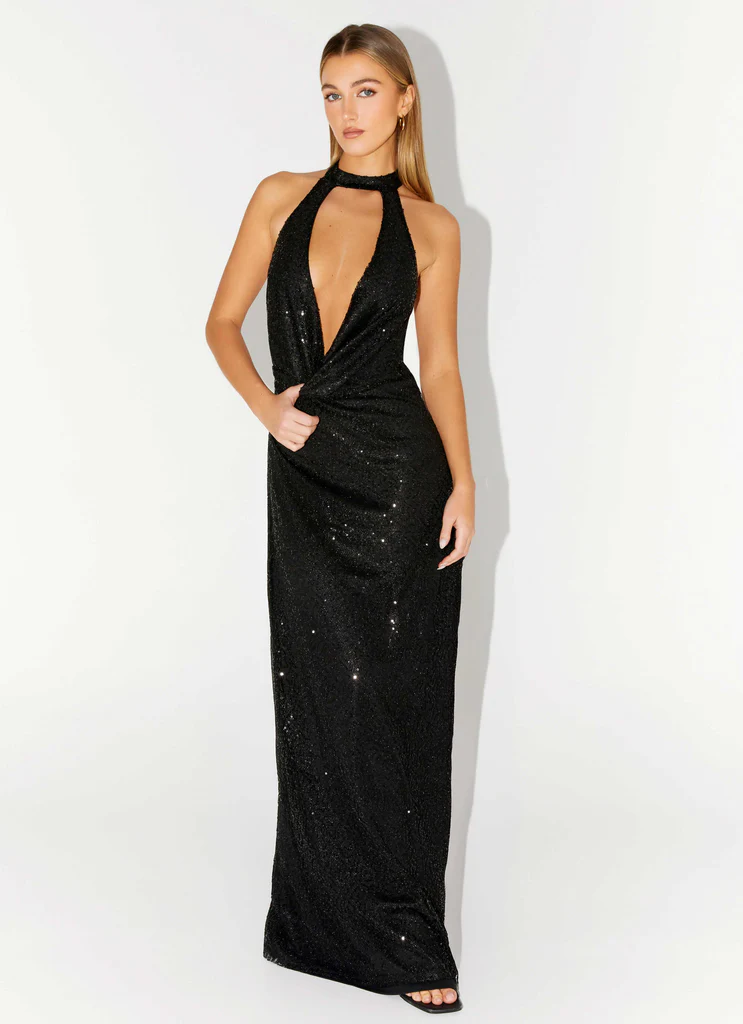 Robe Maxi à Paillettes Empire - Noir