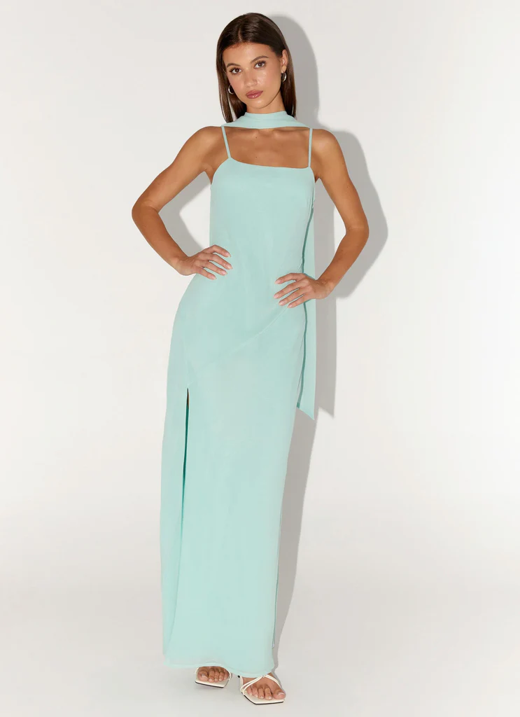 Robe Maxi à Col Carré Eternelle - Turquoise